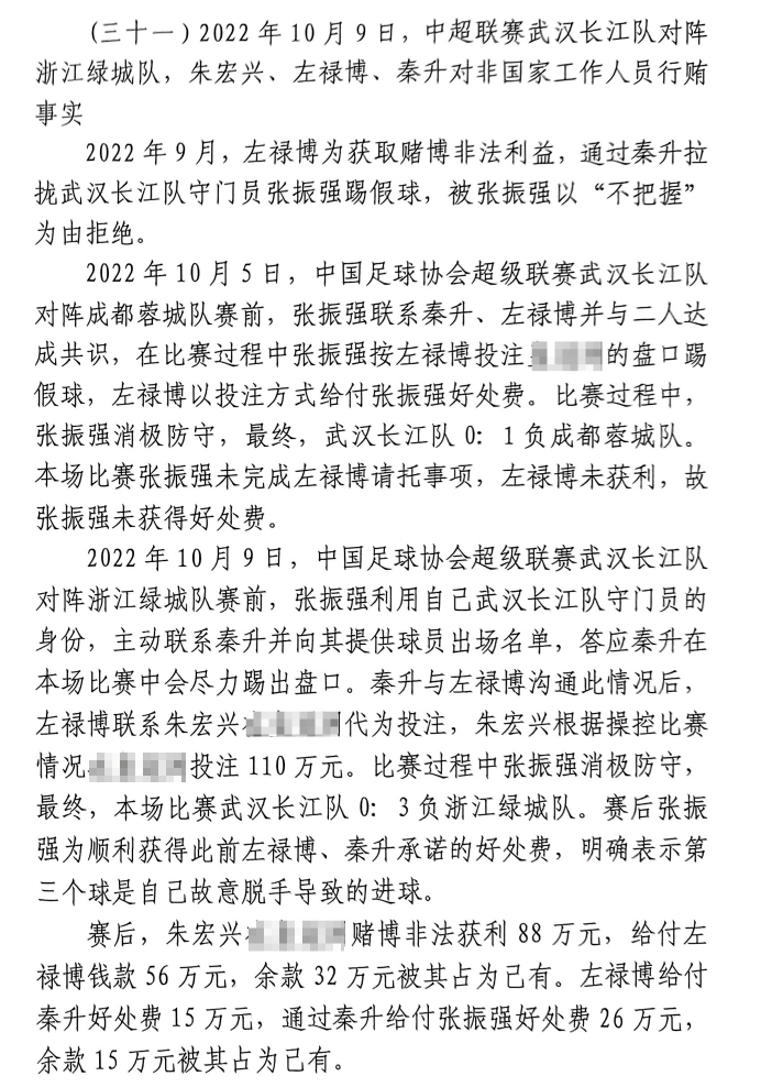 網傳判決書：前武漢門將向秦升主動請纓踢假球，合分41萬好處費